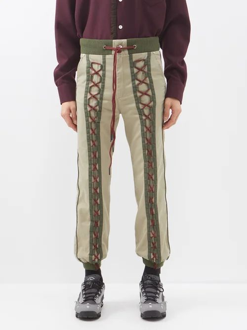 Lace-up Cotton-blend Trousers - Mens - Khaki