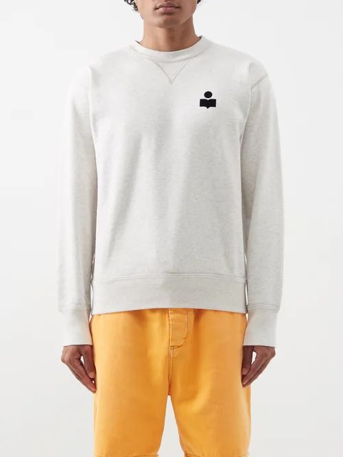 Mike Flocked-logo Cotton-blend Sweatshirt - Mens - Cream