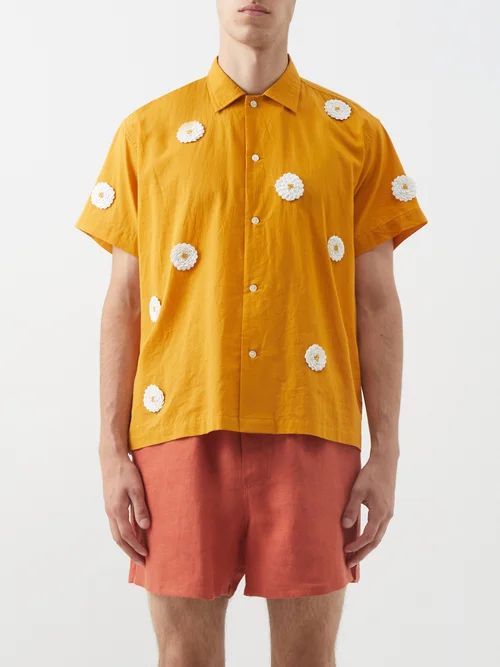Daisy Rickrack-appliqué Cotton Shirt - Mens - Gold