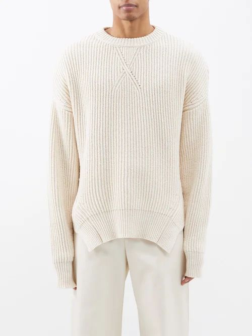 Asymmetric Rib-knit Wool Sweater - Mens - Cream