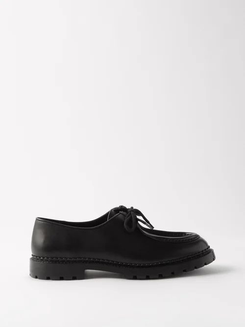 Apron-stitched Leather Derby Shoes - Mens - Black