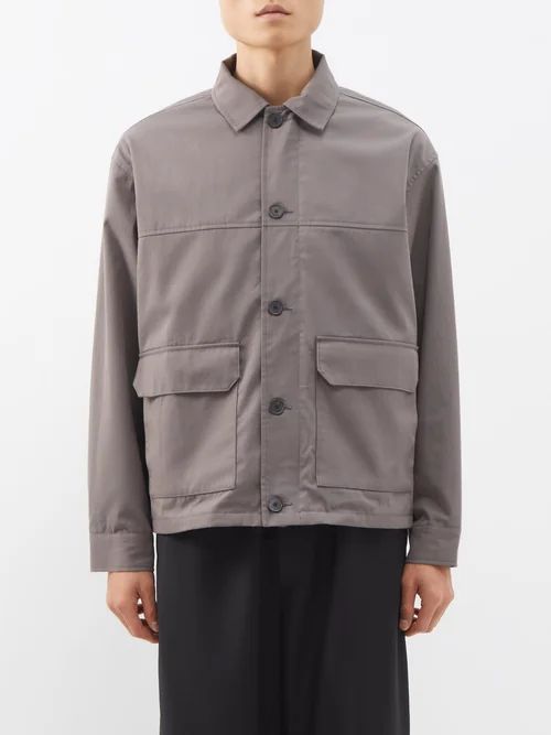 Club Cotton-blend Twill Overshirt - Mens - Grey