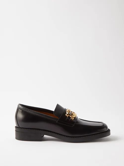 GG-plaque Leather Loafers - Mens - Black