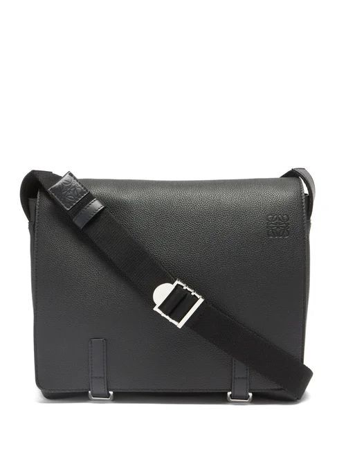 Military Leather Messenger Bag - Mens - Black