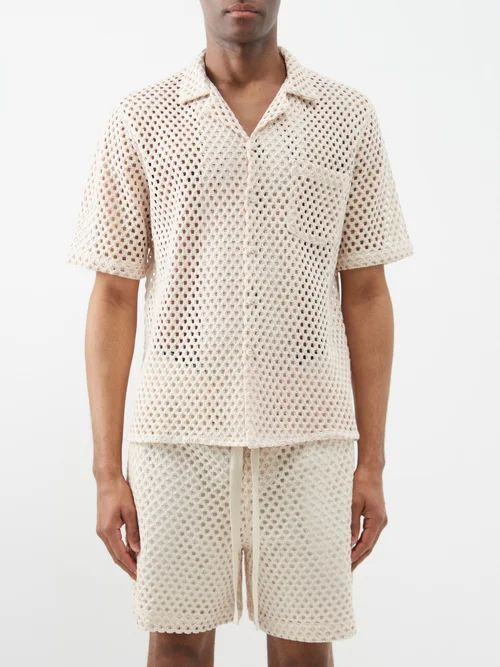 Cotton-blend Macramé Shirt - Mens - Cream