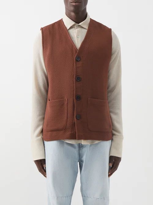 Knitted Cardigan Sweater Vest - Mens - Brown