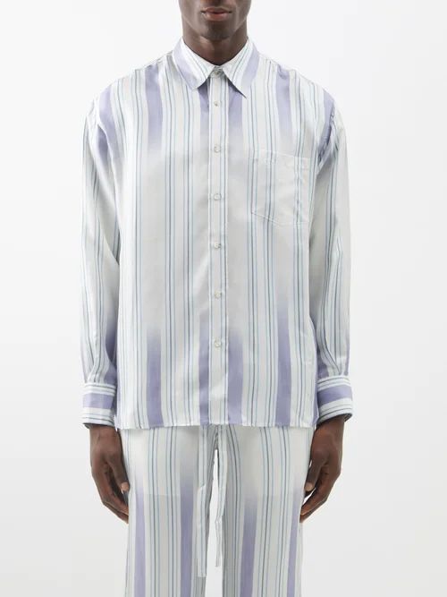 Fade-stripe Silk Shirt - Mens - Blue Multi