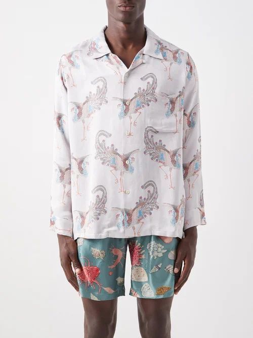 Phoenix-jacquard Twill Shirt - Mens - Grey Multi