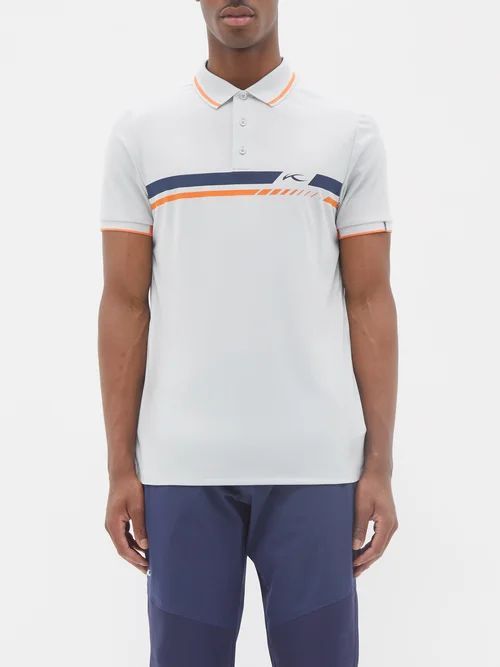 Stripe-print Jersey Polo Shirt - Mens - Grey