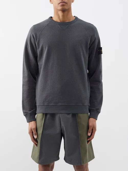 Logo-patch Crew-neck Cotton-jersey Sweatshirt - Mens - Charcoal