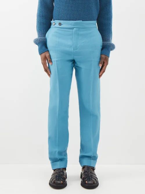 Samuel Linen Straight-leg Trousers - Mens - Blue