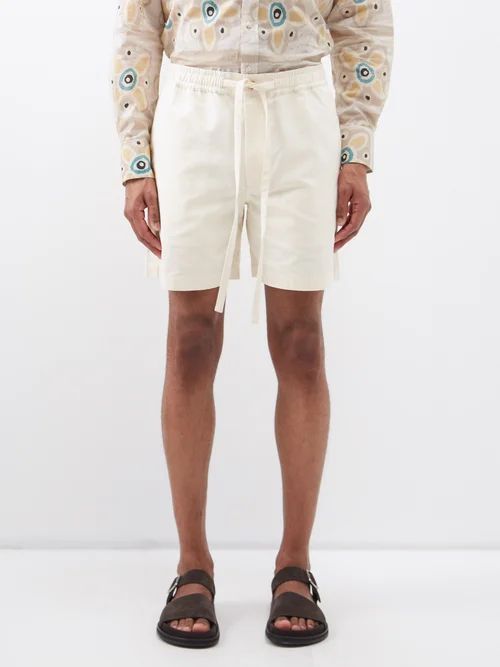 Drawstring Cotton Shorts - Mens - Cream