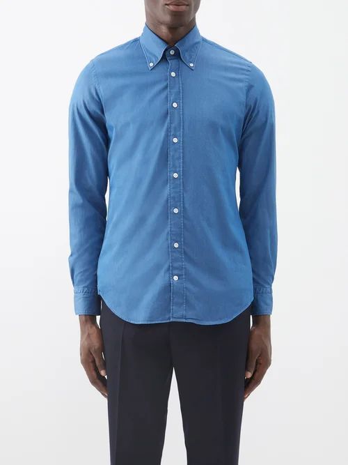 Button-down Cotton-chambray Shirt - Mens - Blue