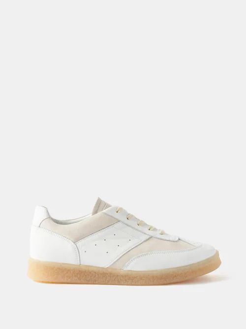 Replica Leather And Suede Panelled Trainers - Mens - Cream Beige