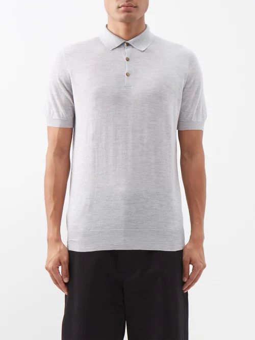 Cashmere Polo Shirt - Mens - Grey