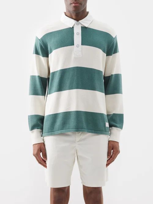 Eton Striped Organic-cotton Knitted Sweatshirt - Mens - Green Stripe