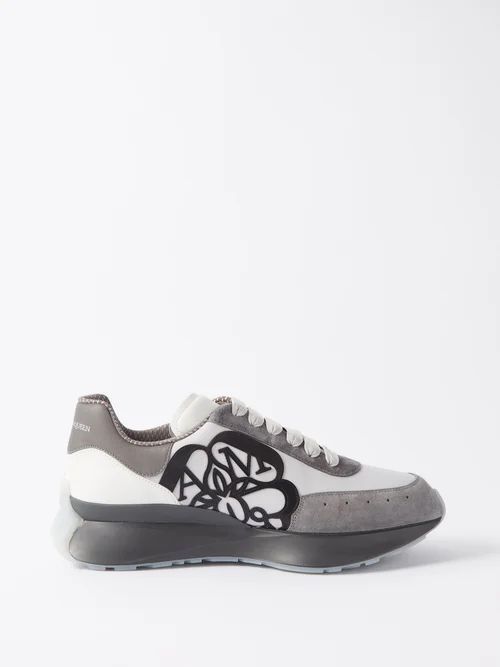 Sprint Runner Faux-leather Trainers - Mens - Grey White