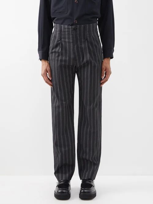 Abdou Striped Wool-blend Trousers - Mens - Grey