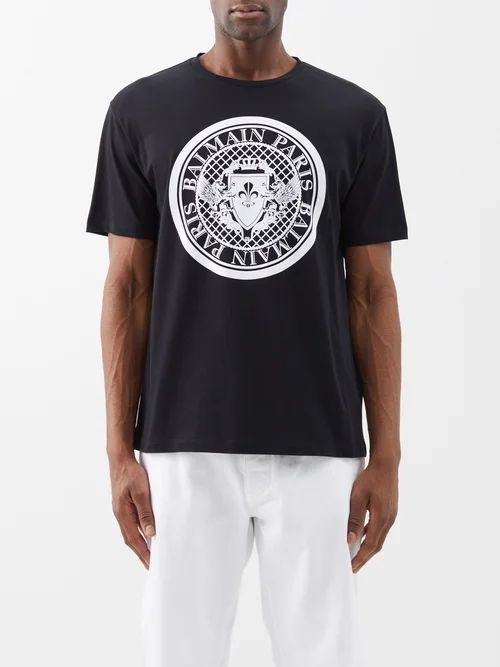 Flocked-logo Cotton-jersey T-shirt - Mens - Black Ivory