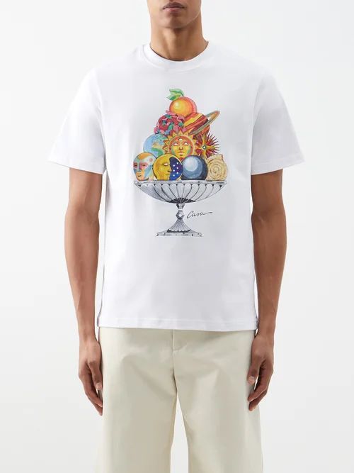 Celestial Pyramid-print Cotton-jersey T-shirt - Mens - White Print