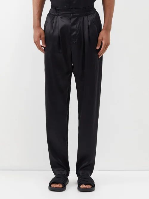 Conrad Pleated Silk-satin Trousers - Mens - Black