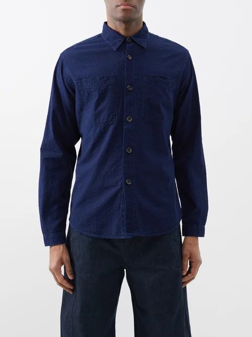 Treviscoe Overdyed Cotton-seersucker Shirt - Mens - Indigo