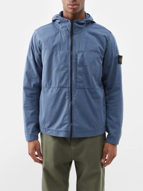 Logo-patch Hooded Cotton-blend Jacket - Mens - Dark Blue