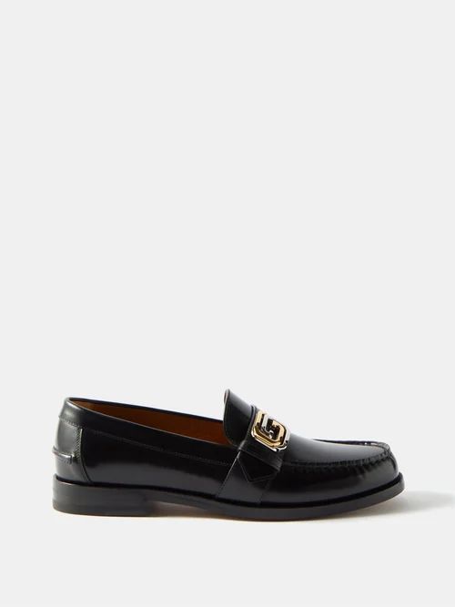 GG-logo Leather Loafers - Mens - Black