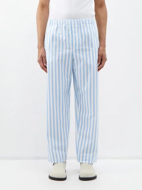 Ed Striped Organic-cotton Poplin Trousers - Mens - Blue Stripe