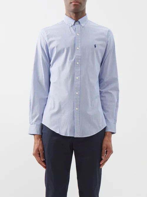 Slim-fit Striped Cotton-poplin Shirt - Mens - Blue White