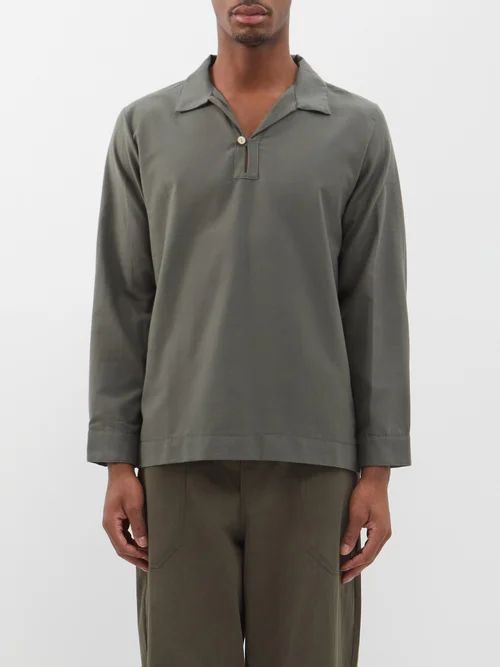 El Abrazo Open-neck Recycled-cotton Shirt - Mens - Green