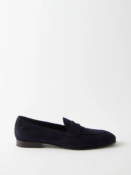 Bologna Suede Penny Loafers - Mens - Midnight Blue