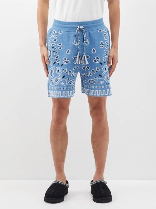 Bandana-jacquard Cotton-blend Shorts - Mens - Blue