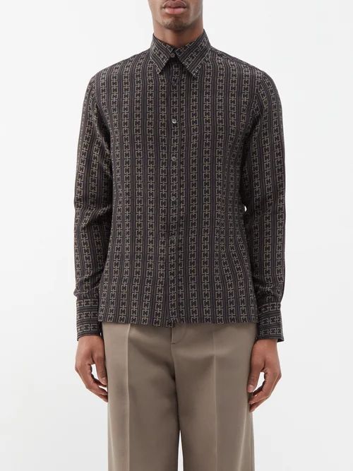 Chain-print Silk Shirt - Mens - Black Multi