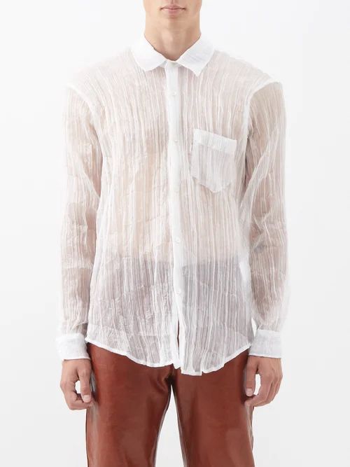Initial Crinkled Sheer-tulle Shirt - Mens - White