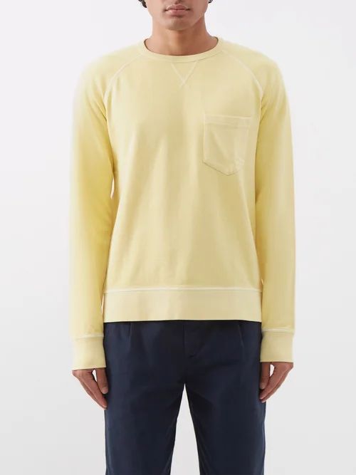 Chris Crew-neck Cotton-jersey Sweatshirt - Mens - Yellow