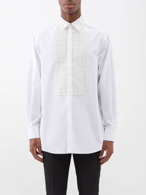 Embroidered Cotton-poplin Shirt - Mens - White