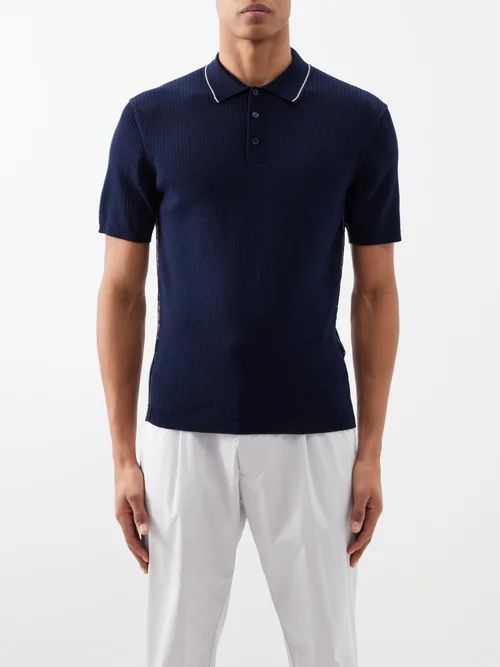 Maranon Ribbed-knit Cotton Polo Shirt - Mens - Dark Blue