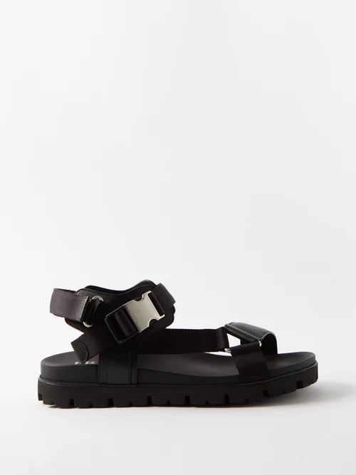 Clip-buckle Leather And Grosgrain Sandals - Mens - Black