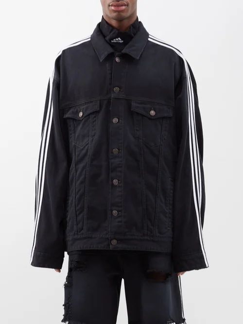 X Adidas Three-stripe Oversized Denim Jacket - Mens - Black