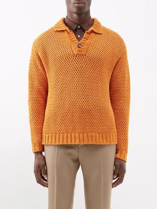 Linen Polo Sweater - Mens - Orange