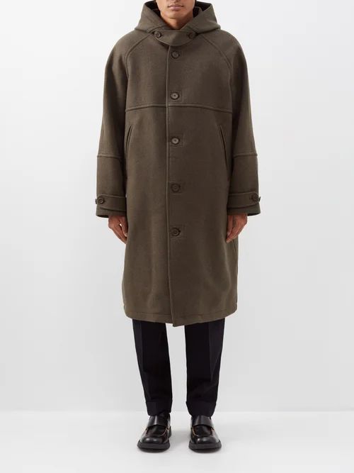 Raglan-sleeve Wool-blend Hooded Duffle Coat - Mens - Dark Green