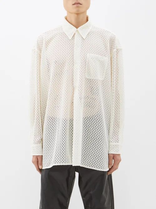 Popover Crocheted Shirt - Mens - Off White