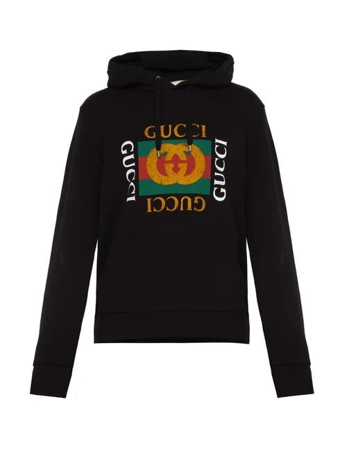 Fake Logo-print Cotton-jersey Hooded Sweatshirt - Mens - Black