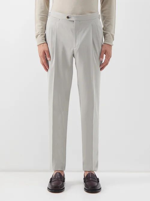 Pleated Wool-blend Tapered-leg Trousers - Mens - Beige