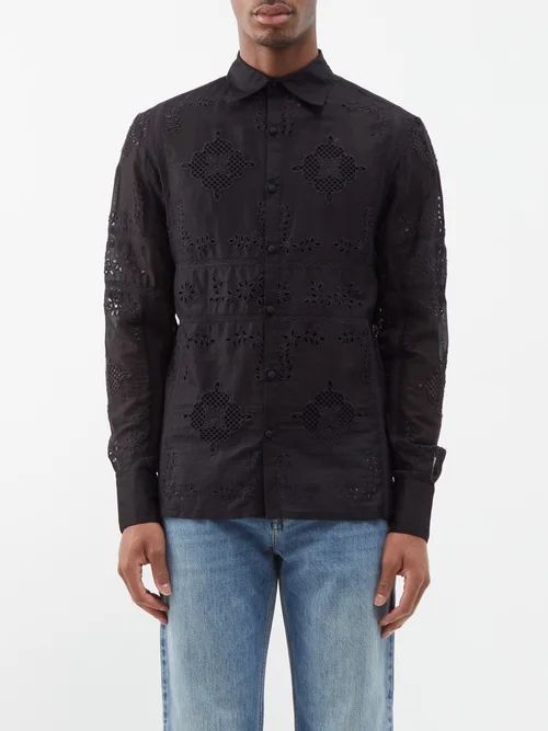 Broderie-anglaise Cotton Shirt - Mens - Black