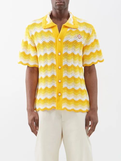 Gradient Wave-knit Cotton-blend Shirt - Mens - Yellow