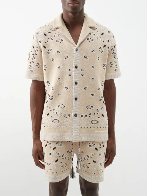 Bandana-jacquard Cotton-piquet Shirt - Mens - Cream
