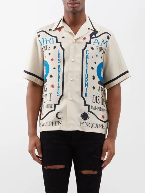 Fortune-print Silk-twill Shirt - Mens - Cream Multi