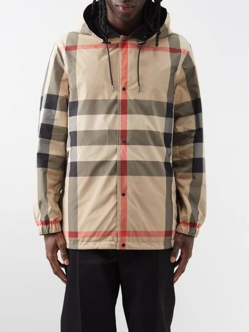 Reversible Exploded Check Hooded Jacket - Mens - Beige Check